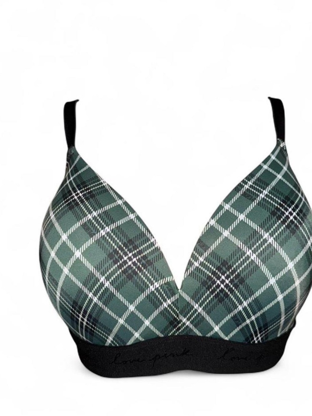 PINK Victoria's Secret Green Plaid Wireless Bra